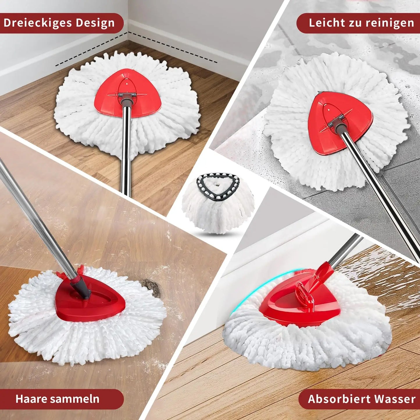 4 Pack Replaceable Mop Cloth with Deep Cleaning Brush&Handle Multi-Function Microfiber Mop Head Refills for Vileda EasyWring