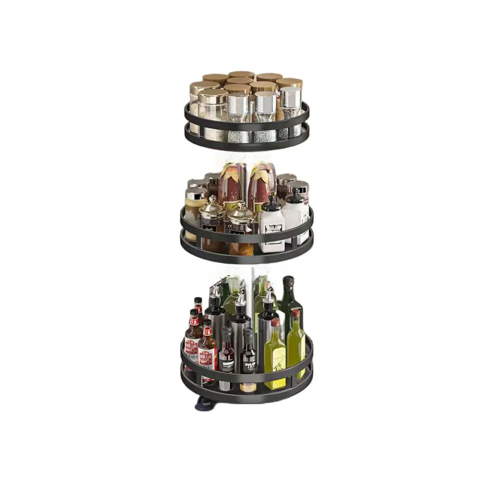 2/3 Tiers Carbon Steel Kitchen Revolving Tray Organizer 360° Rotating Turntable Spice Rack Multifunctional Home Storage Cabinet