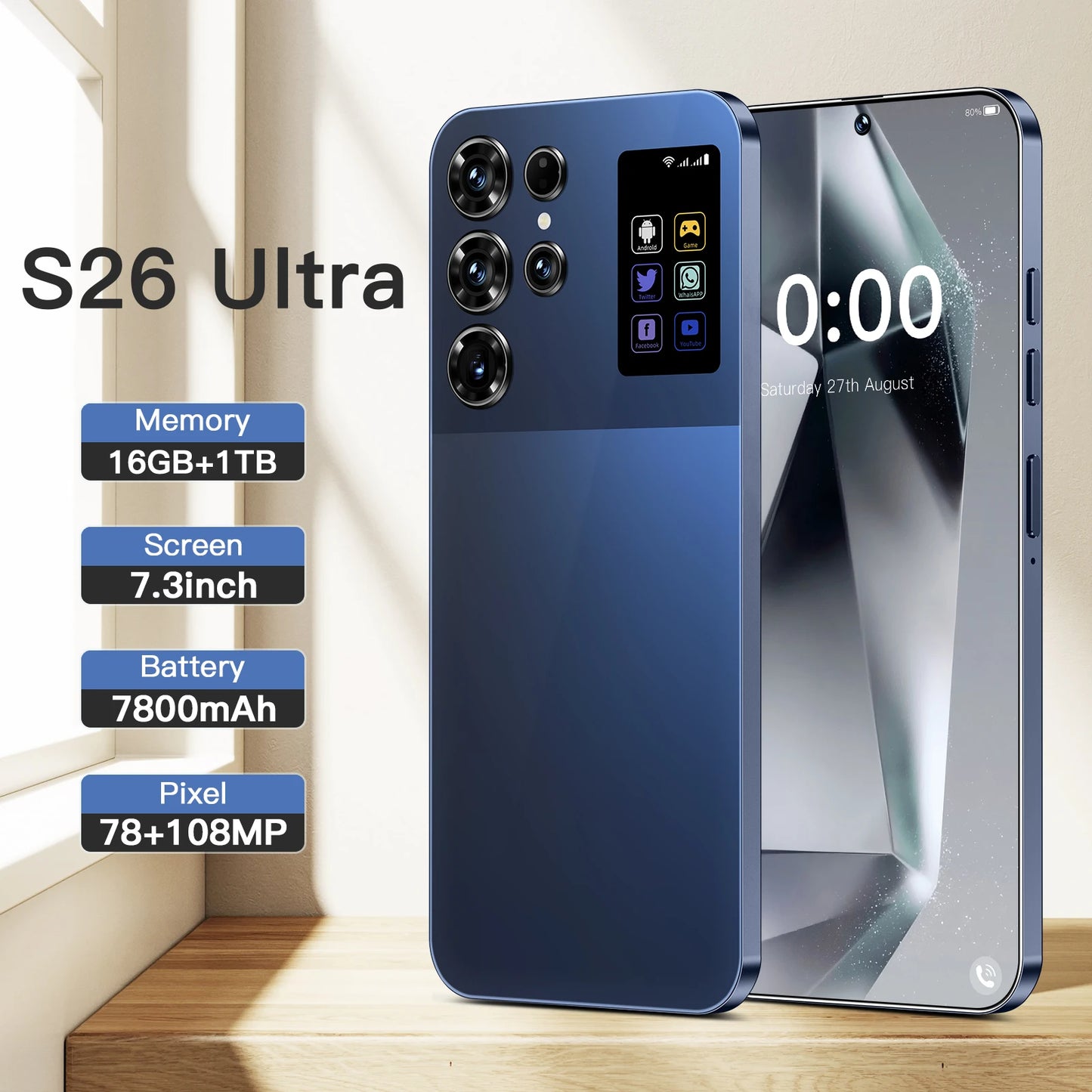 High Quality S26 ultra 5G Smartphone Global Version HD Android 14 Decacore 16GB+1TB Storage Original Unlocked Mobile Phone