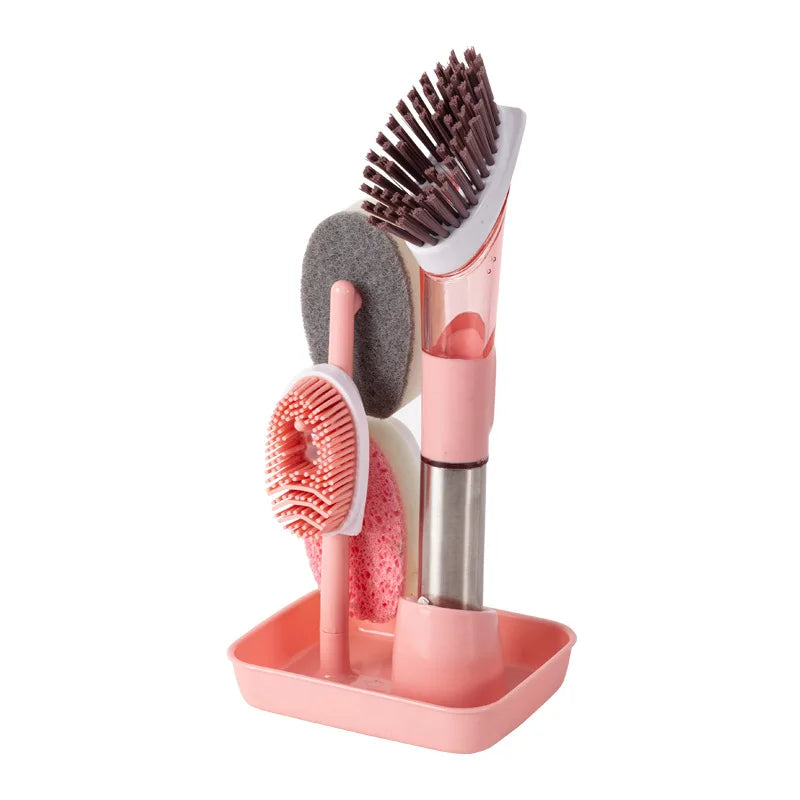 Multifunctional Kitchen Sponge Brush Add Liquid Pan Brush Kitchen 3 in 1 Cleaning Dish Washing Brush With Handle