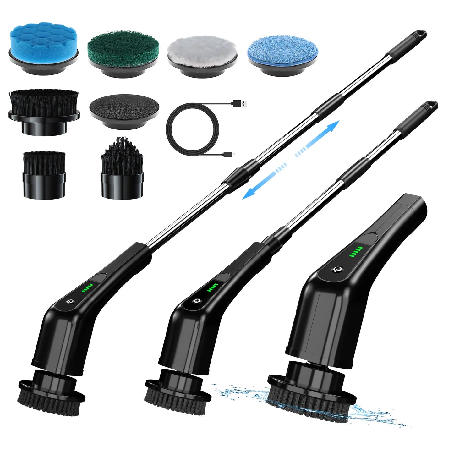 Electric Spin Scrubber, Electric Cleaning Brush for Bathroom 8 in 1 Replacement Brush Heads and Extension Handle