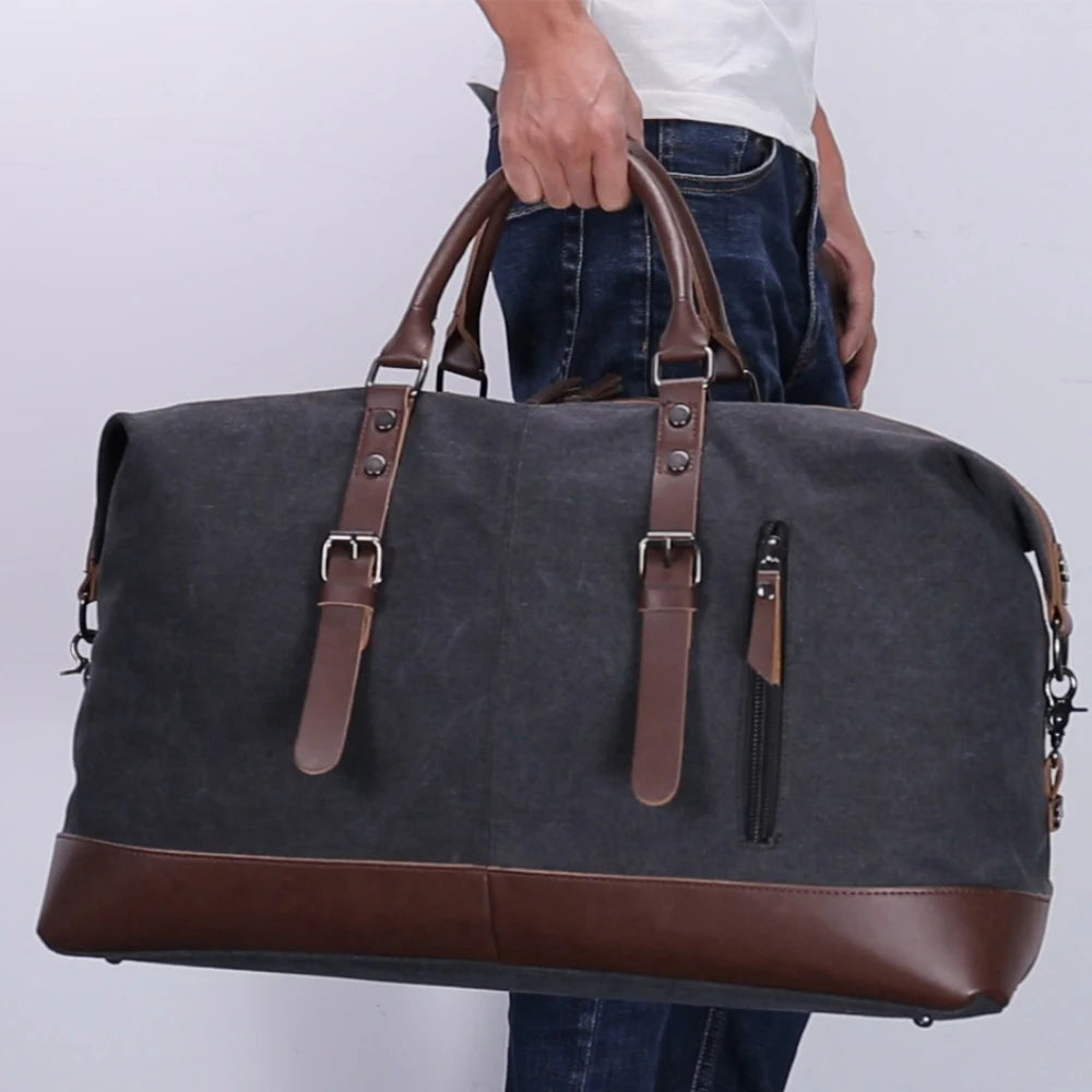 ZUOLUNDUO Large Canvas Weekender Duffle Bag with Shoe Compartment Gym Travel Fitness Sport Bag Gym Men