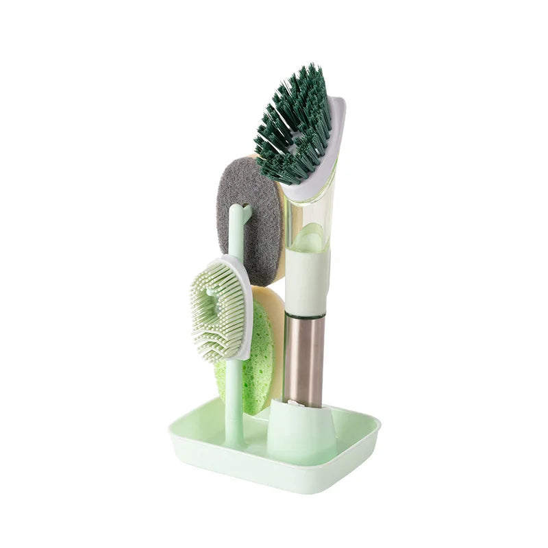 Multifunctional Kitchen Sponge Brush Add Liquid Pan Brush Kitchen 3 in 1 Cleaning Dish Washing Brush With Handle