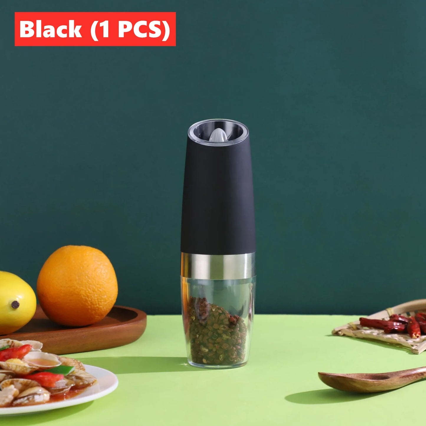 Electric Gravity Salt and Pepper Grinder Set Spice Jar Rechargeable Black Pepper Mill Grinder with Blue Light and Stand