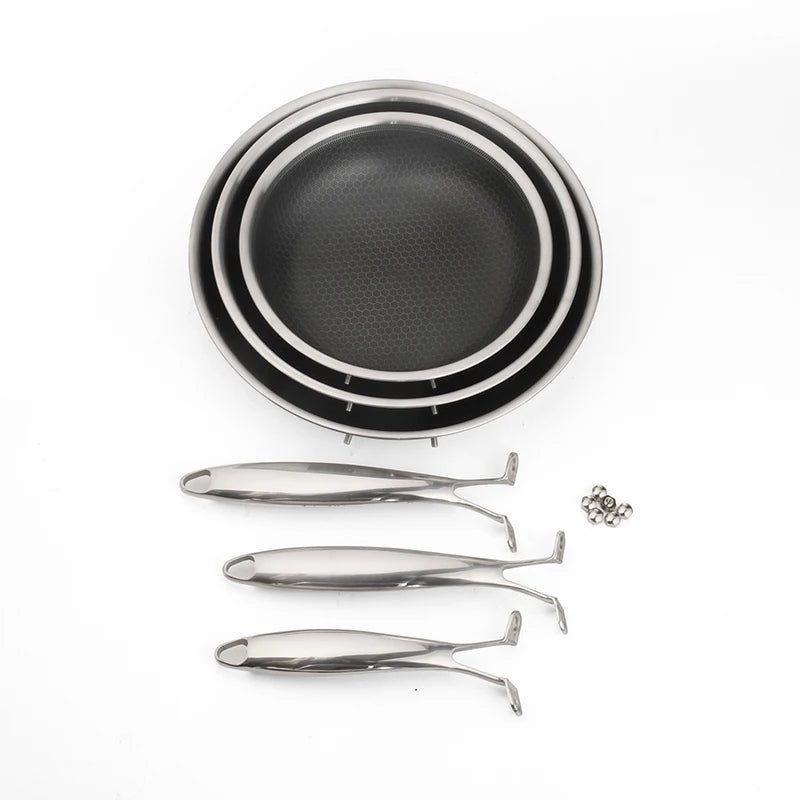 For  Hybrid 3-Pc Stainless Steel Cookware Set 3-Ply Honeycomb Non-Stick Kitchenware with Lids for Home Cooking