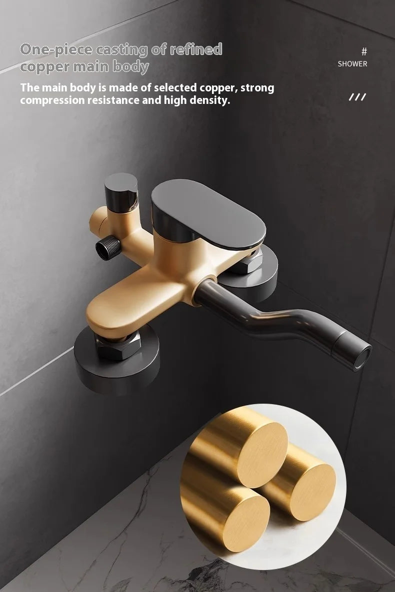 Gun Grey All-Copper Household Bathroom Shower Set Simple Design Ceramic Metered Faucets Chrome Shower Booster