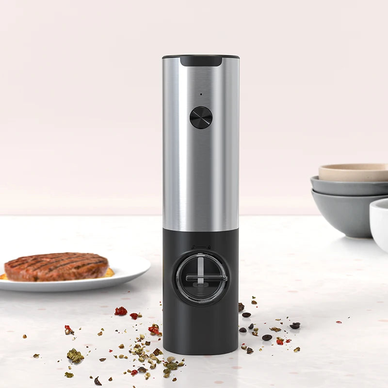 2022 New 2pcs Adjustable Coarseness Rechargeable Stainless Steel Gravity Electric Salt and Pepper Grinder Set with LED Light