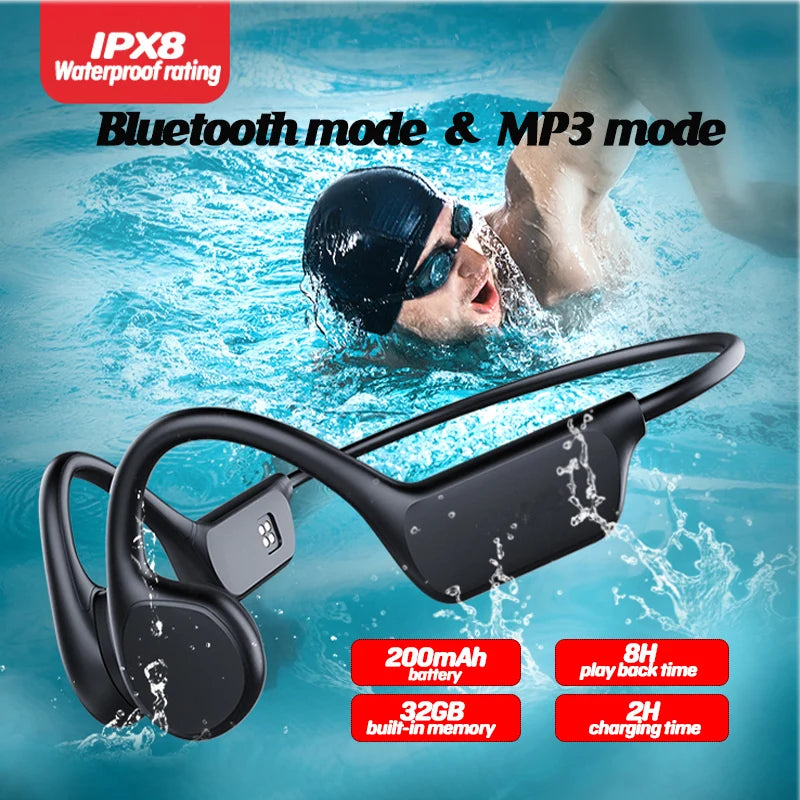 Top Selling IPX8 Waterproof Wireless Sport Earphones with Bone Conduction MP3 Player LED Battery Indicator for Swimming