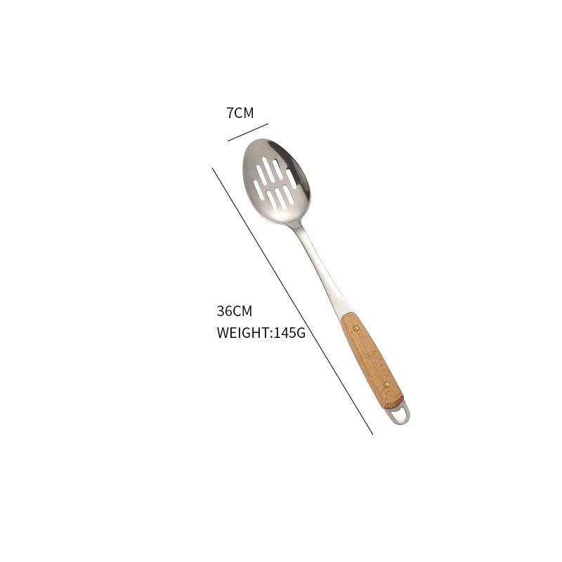 7PCS Stainless Steel Utensils Non-slip Heat  Resistant Kitchen Accessories Cooking Tool With Wooden Handle