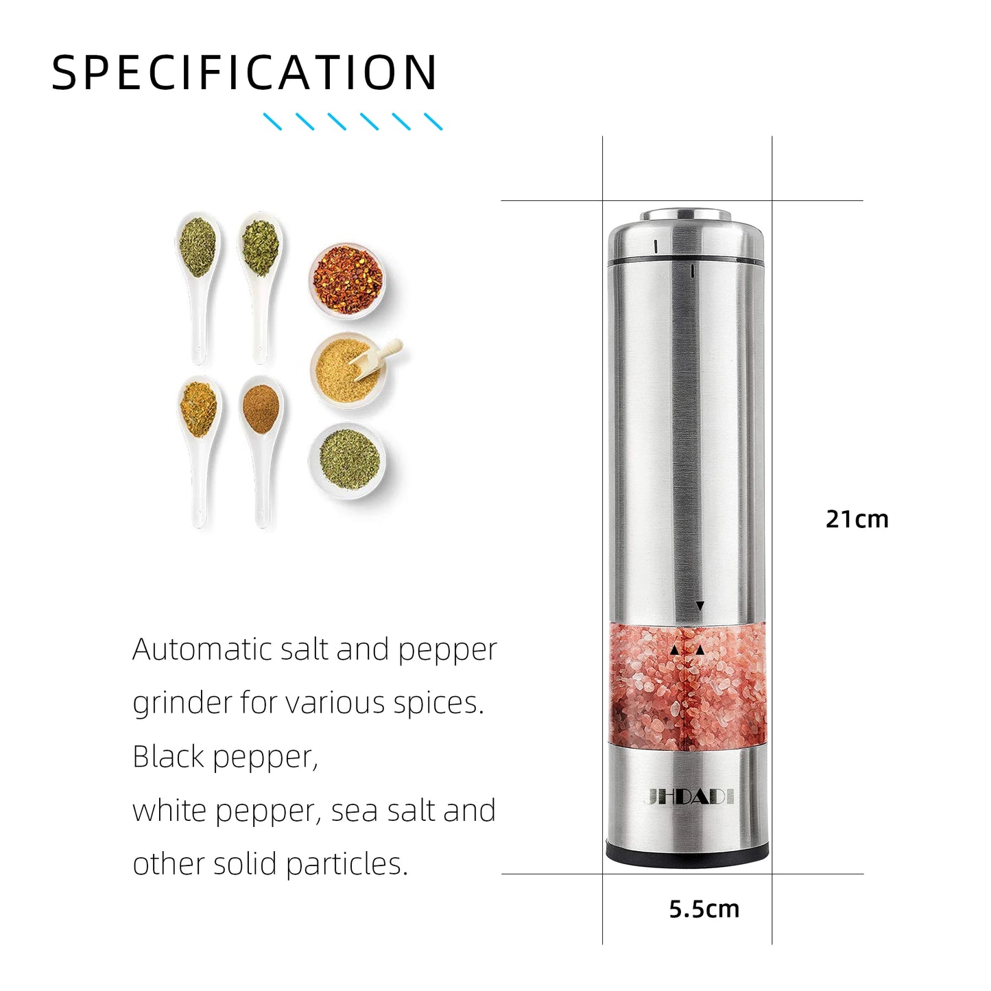 Hot Sales Battery Operated Stainless Steel Electric Salt and Pepper Grinder Set 304 Stainless Steel for Kitchen Cooking