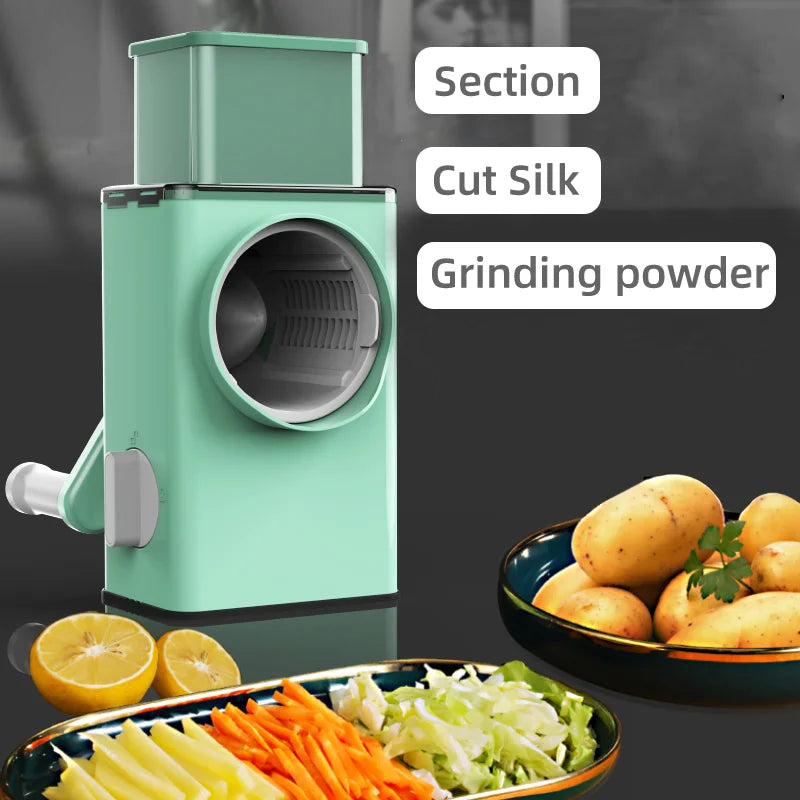 Multipurpose 3-in-1 Steel Food Plastic Hand Crank Chopper Rotary Cheese Vegetable Carrot Slicer Grater Set Kitchen Gadget