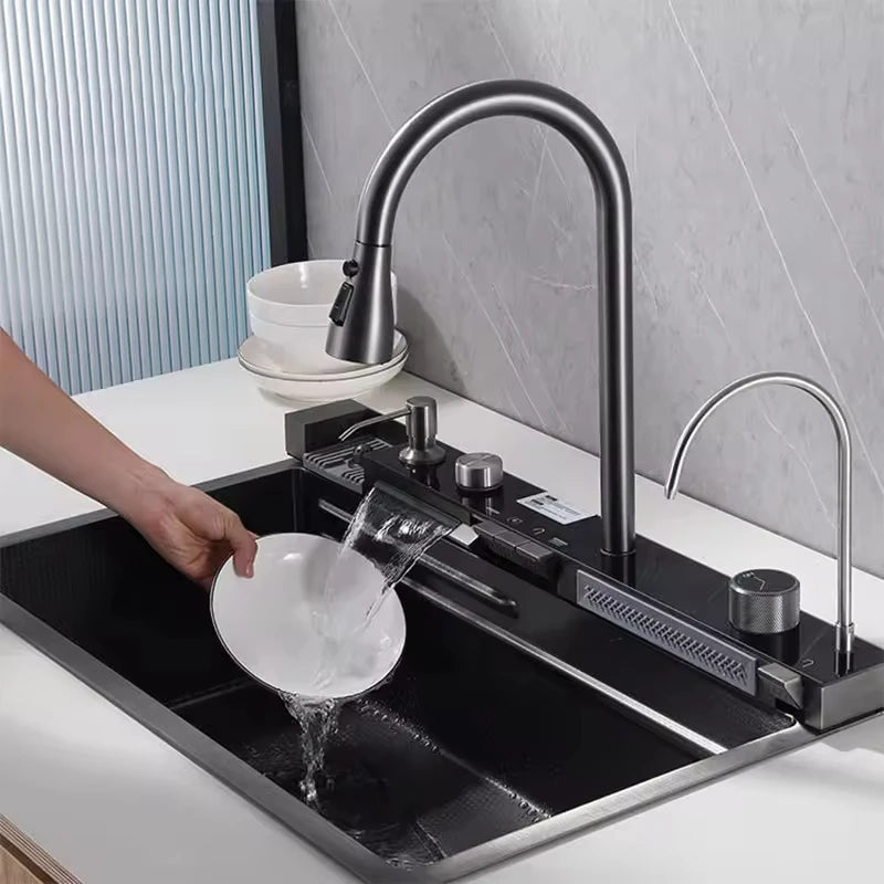 Modern Design Stainless Steel Single Bowl Kitchen Sink Faucet Easy Install Multi-Functional Home Kitchen Handmade Four Square
