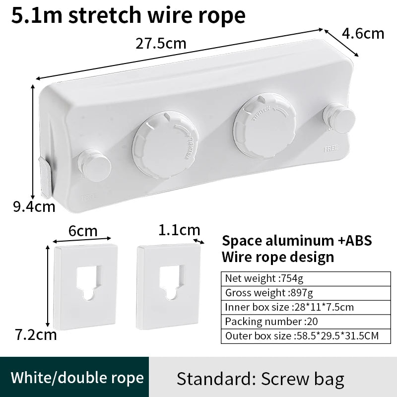 Laundry Clothesline Retractable Hotel Balcony Durable Clothesline Drying Rack Retractable Clothesline