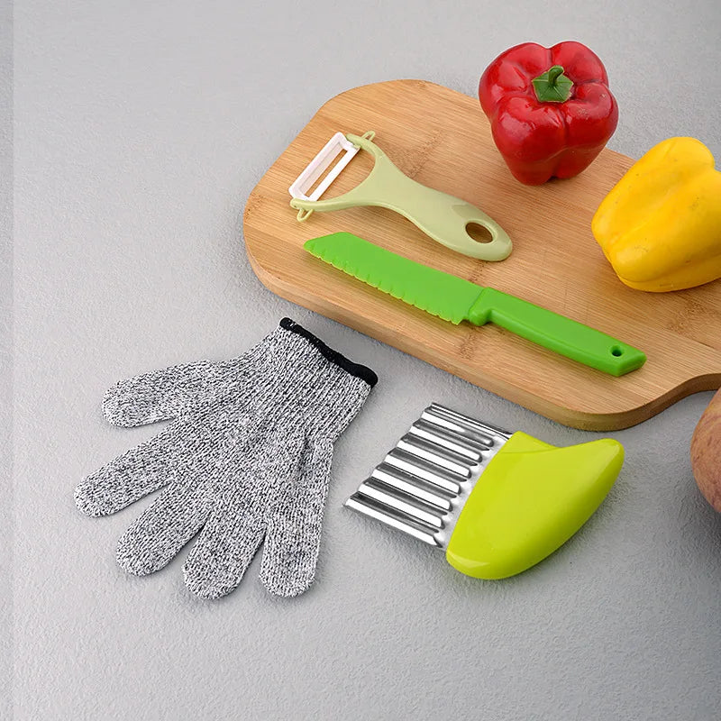 Children's Stainless Steel Fruit Knife Set Plastic Wood Safe Chopping Board Early Education Toddler Toy Disposable Hand Safety