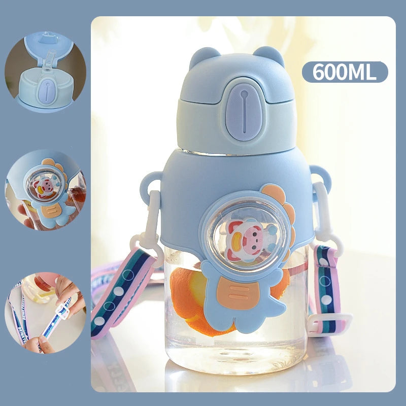 Children's Water Cup Anti-drop Straw Cup Boys Girls School Kindergarten Baby Bear Water Bottle Plastic Drinkware Kids Cups