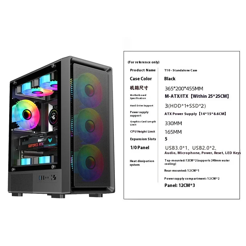 T10 Nine-Tailed Fox 240mm Water-Cooled Glass Side ATX/DIY Shell Matx Desktop Computer Case for Gaming Transparent Side for