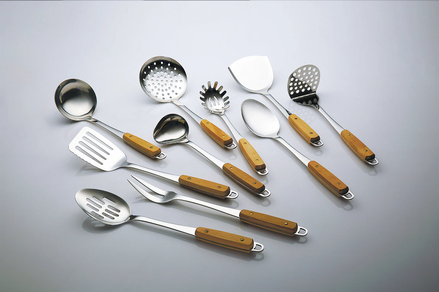 7PCS Stainless Steel Utensils Non-slip Heat  Resistant Kitchen Accessories Cooking Tool With Wooden Handle