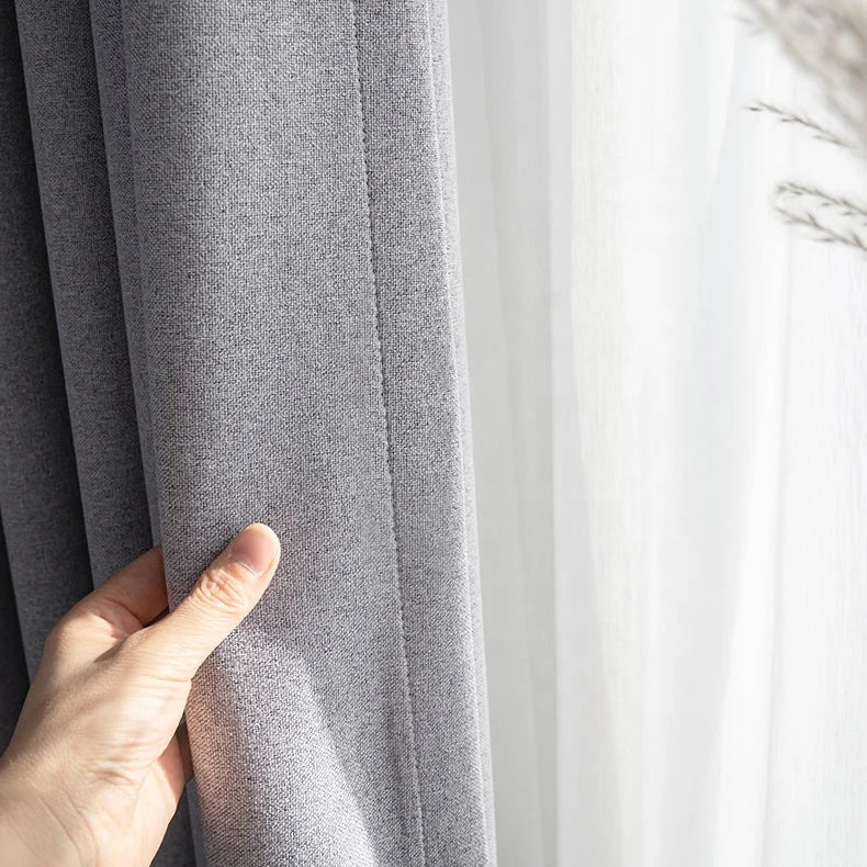 Soft Blackout Linen Look Curtains with Coating Blackout Curtains for the Livingroom Automatic Luxury Curtains