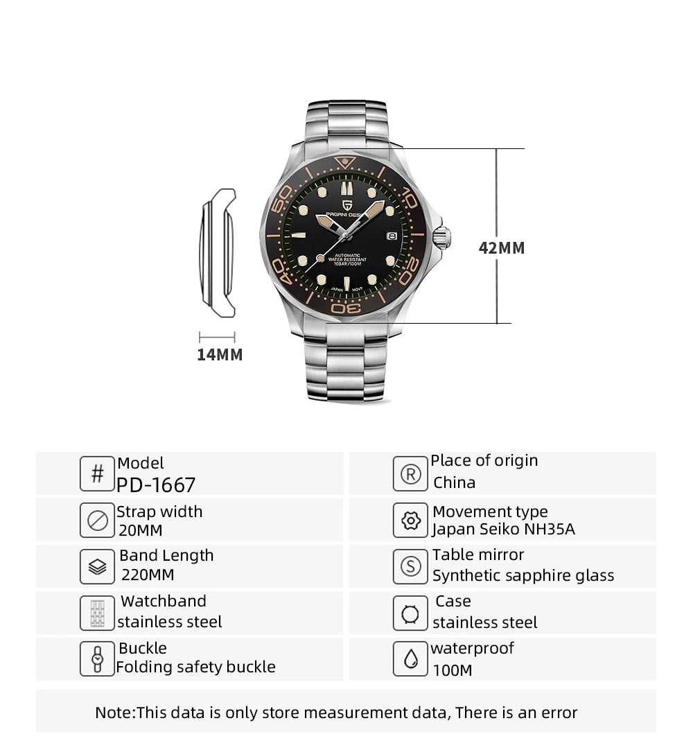 Pagani Design 2025 Automatic Watches for men mechanical wristwatch men Top Brand Luxury men watch 100m waterproof NH35 steel 007