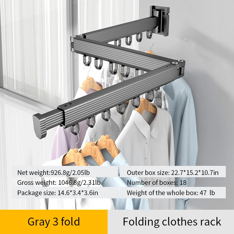 Laundry Retractable Drying Rack Folding Wall Mounted Clothes Hanger Rack