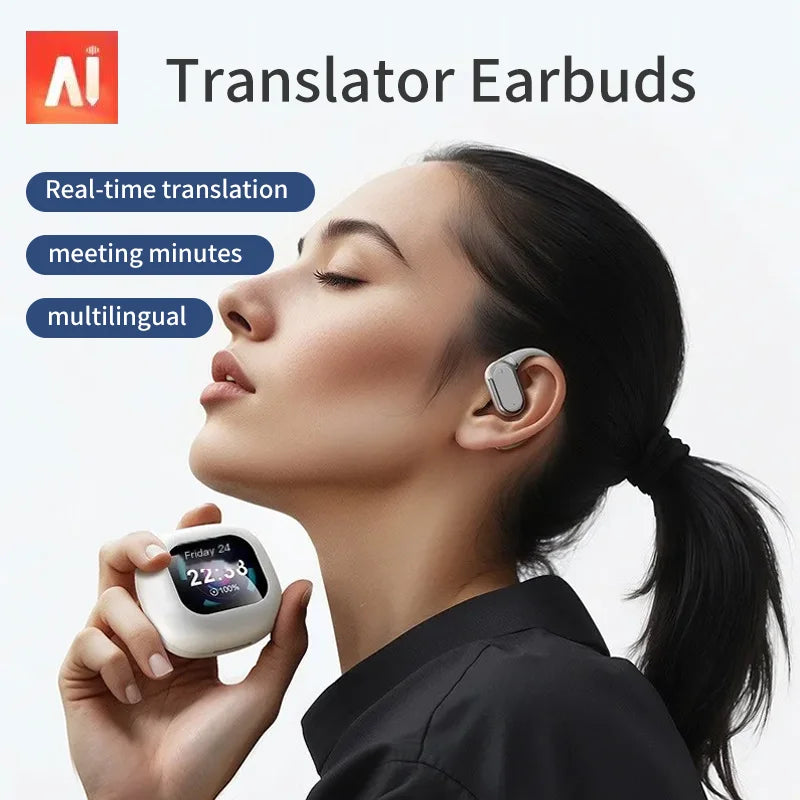New LCD Ows AI Earphone Online Instant Voice Translation Headphone AI translator earbuds real time 144 language earphone