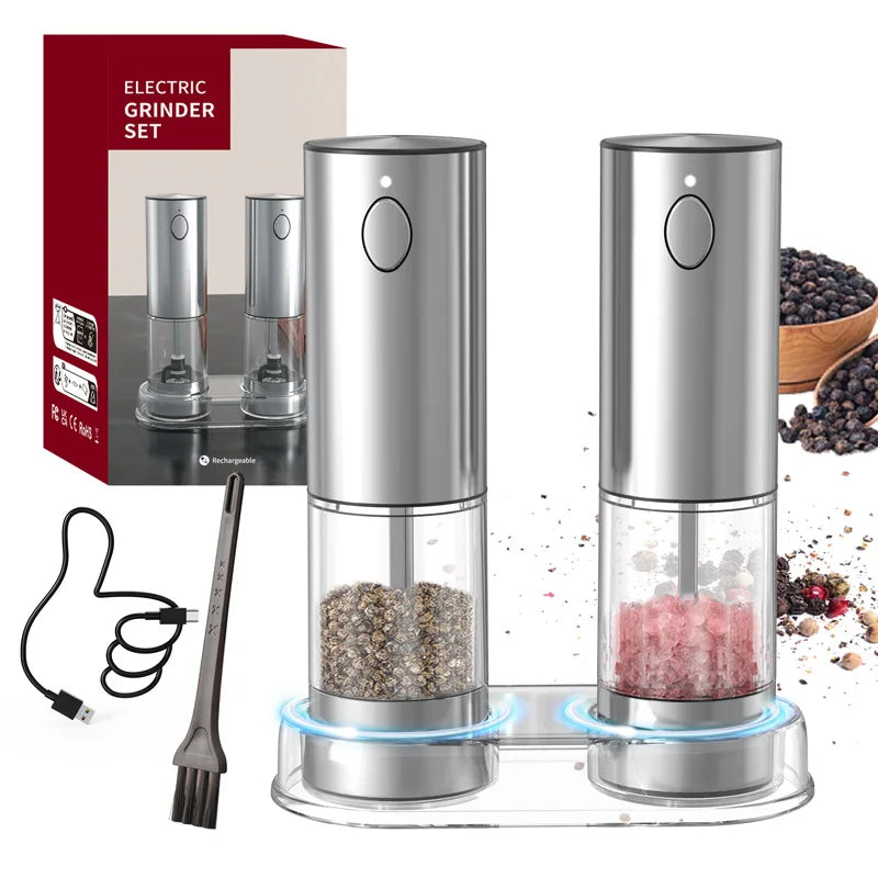 Automatic Rechargeable Electric Rose Salt Pepper Grinder Wireless Factory-Designed for Home Kitchen Use Small Household Mill