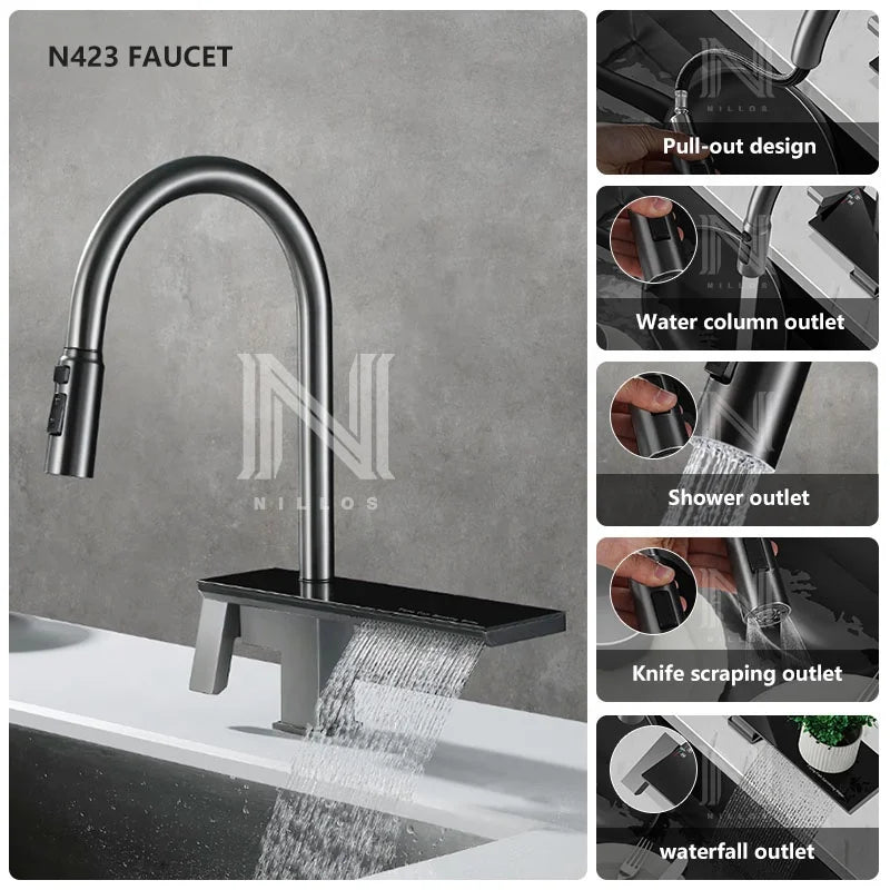 TD Digital Disinfection 3in1 Smart Kitchen Sink - Big Size Stepped Design for Fruit/Vegetable/Seafood, Black Nano,Luxury Kitchen