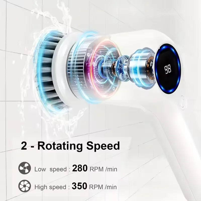2-Speed Cordless Electric Shower/Sink/Window Cleaning Brushes for Spin Scrubber with Battery Level Display for Bathrooms
