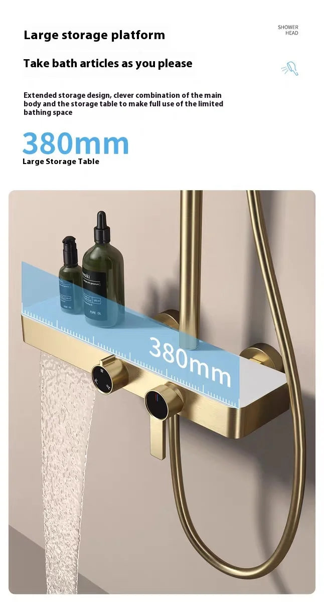 Cross-Border Household Toilet Large Waterfall Water Outlet ABS Chrome Soft Hot Cold Copper Brushed Gold Shower Suit Storage