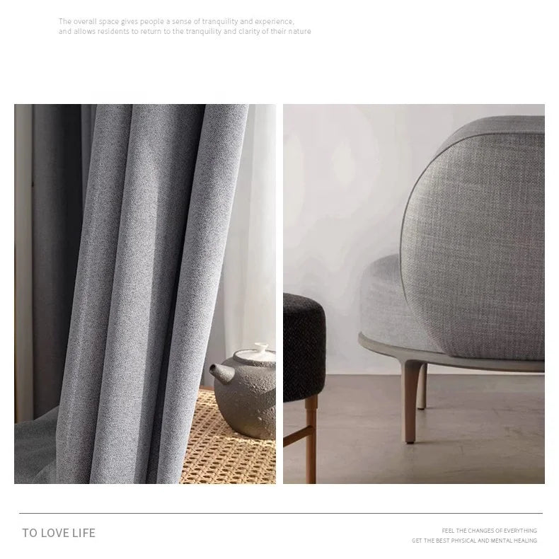 Soft Blackout Linen Look Curtains with Coating Blackout Curtains for the Livingroom Automatic Luxury Curtains