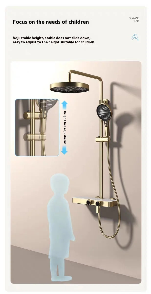 Cross-Border Household Toilet Large Waterfall Water Outlet ABS Chrome Soft Hot Cold Copper Brushed Gold Shower Suit Storage