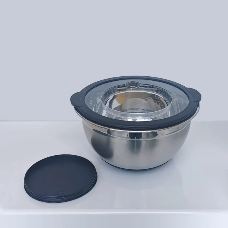 High Quality Stainless Steel Mixing Bowl With Lid Mirror Polishing Inside Matt Outside Non-slip Bottom Nesting Bowl Set