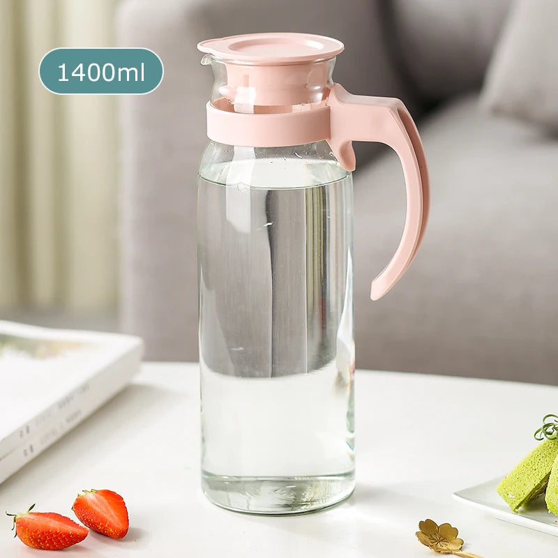 Hot Sale 1400ml Summer Cold Juice Ice Filter Jug Glass Water Pitcher with Plastic Lid