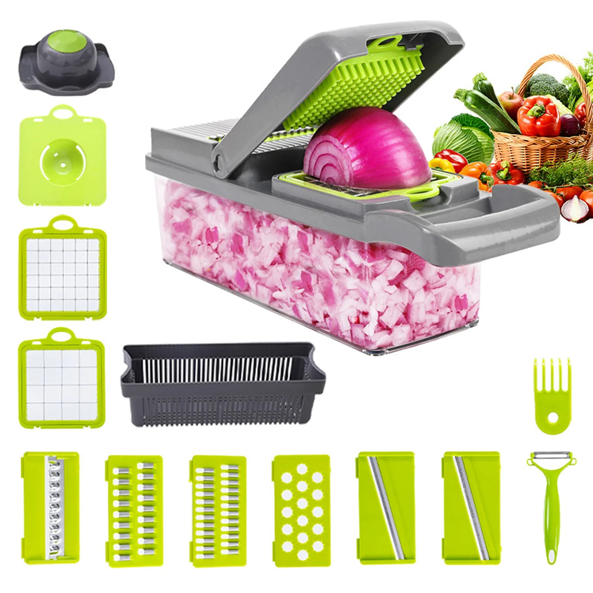 Factory Wholesale Kitchen Accessories 14 in 1 Food Cutter Veggie Onion Chopper Mandoline Slicer Multifunctional Vegetable Cutter