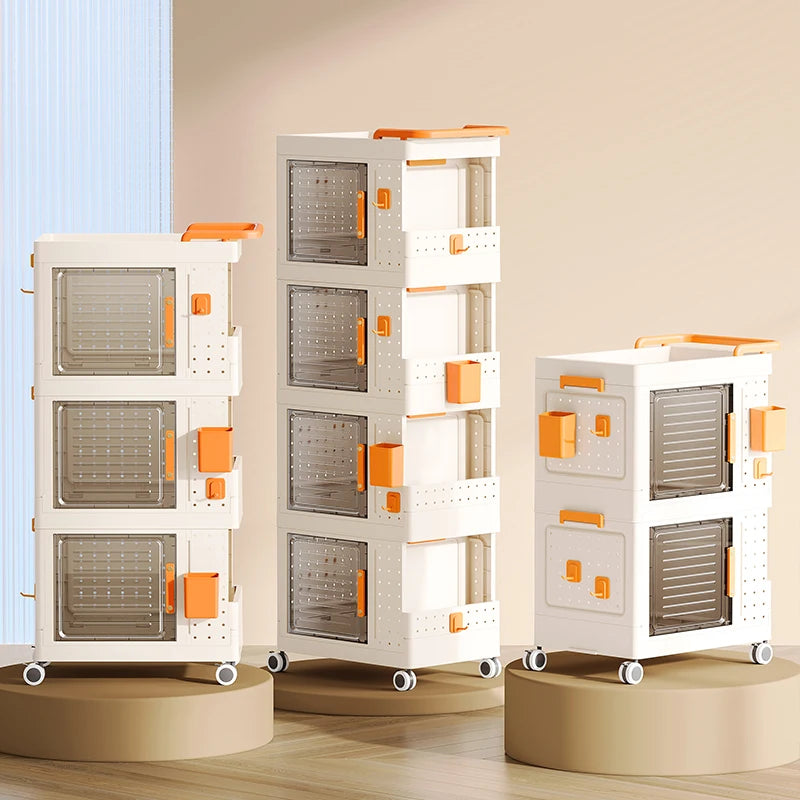 Household Plastic Folding Box Book Toy Storage Cart Bathroom Cleaning Supplies Sortable Movable Rotating Rack Rectangle