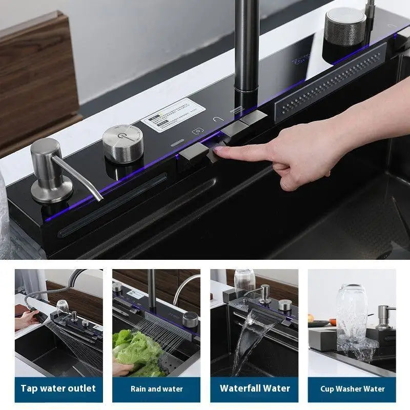 Modern Luxury Stainless Steel Waterfall Kitchen Sink Commercial Multi Function Smart Piano Sink for Kitchen