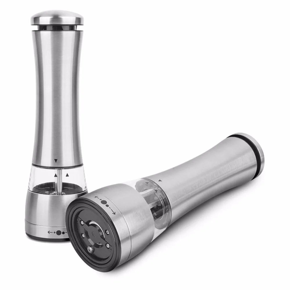 Premium Electric Salt Shaker Stainless Steel Pepper Mills Battery Operated Salt and Pepper Grinder Set for Kitchen