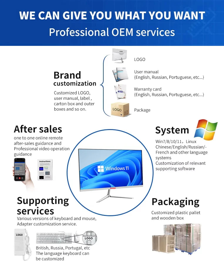 23.6 Inch LED Slim AIO Desktop I3 I5 I7 8GB 16GB RAM 256GB 512GB SSD Win10 Home Energy Efficient VESA Mount Office Computer