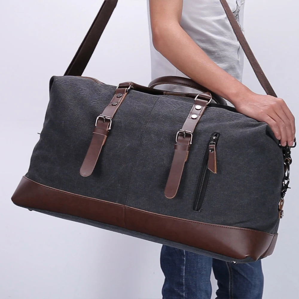 ZUOLUNDUO Large Canvas Weekender Duffle Bag with Shoe Compartment Gym Travel Fitness Sport Bag Gym Men