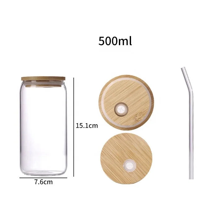 Personalized 12oz 16oz Frosted Beer Can Glass Tumbler Clear Mason Jar Glass Mug with Bamboo Lid Glass Straw for Business Gifts