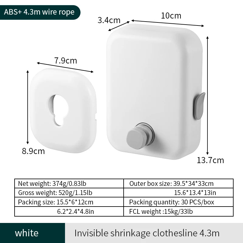 Laundry Clothesline Retractable Hotel Balcony Durable Clothesline Drying Rack Retractable Clothesline