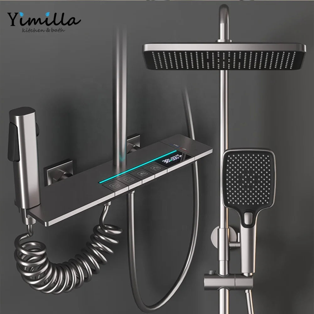 Luxury Bathroom Shower Set High Quality Brass Body Gun Grey Shower Mixer System Digital Piano Bathroom Shower Set