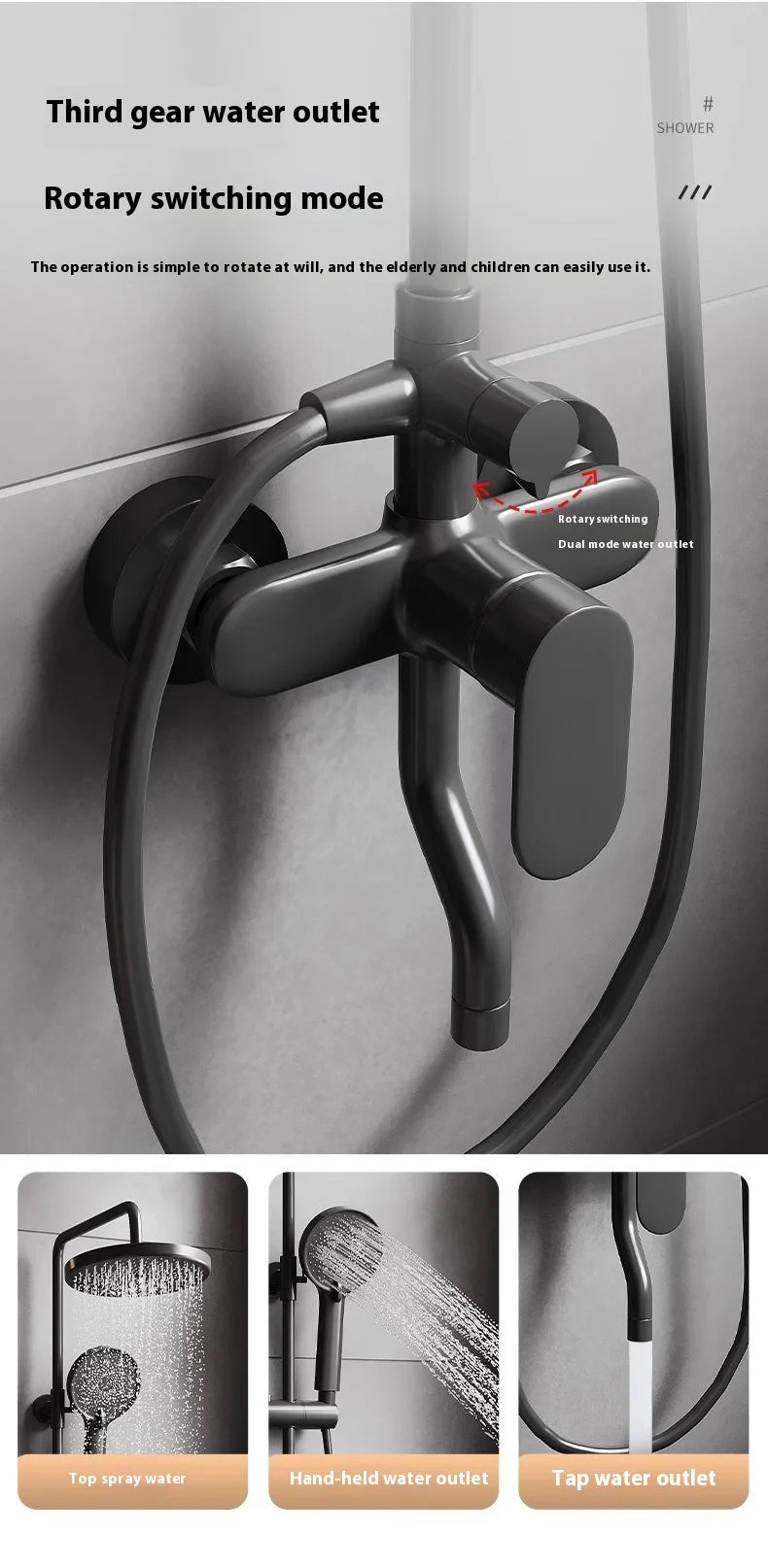 Gun Grey All-Copper Household Bathroom Shower Set Simple Design Ceramic Metered Faucets Chrome Shower Booster