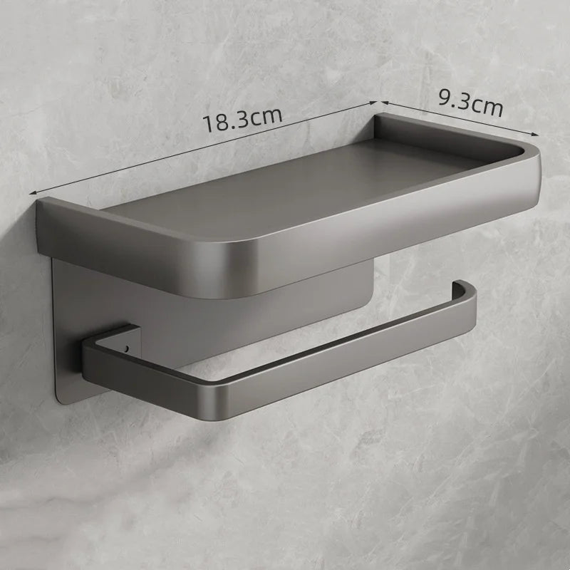 Good Quality Best Seller Simple Wall Mounted Self Adhesive No Drilling Cleaning Toilet Roll  Paper Holder With Phone Shelf