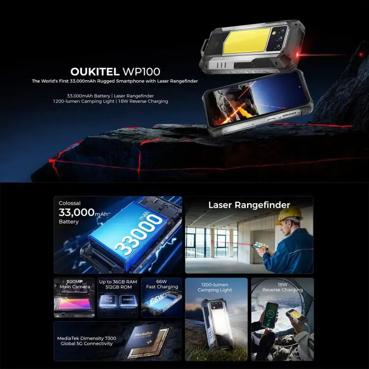Original Oukitel WP100 Laser Rangefinder Rugged Phone 12GB+512GB 6.8 Inch Android 14 Global Version 3g&4g Smartphone 5G Network