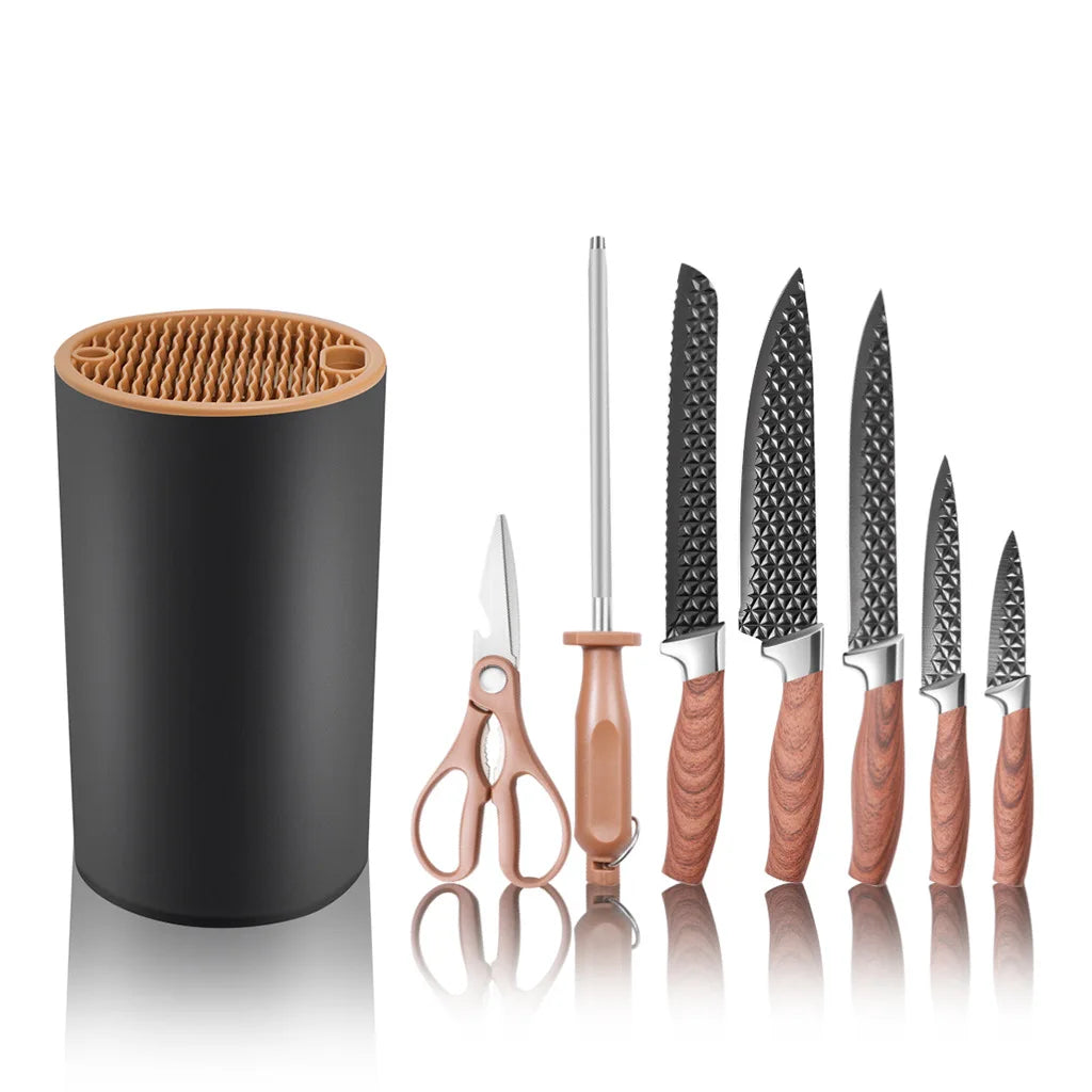 Yangjiang 7-Piece Kitchen Knife Set Plastic Holder Chef Santoku Nakiri Bread Boning Utility Fruit Slicer Knives