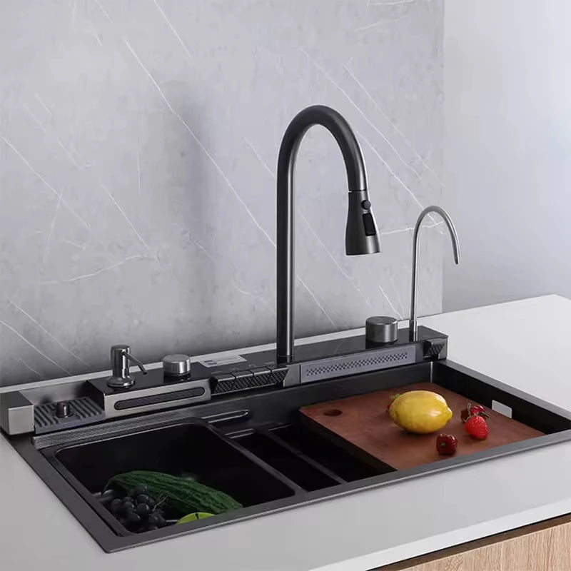 Modern Design Stainless Steel Single Bowl Kitchen Sink Faucet Easy Install Multi-Functional Home Kitchen Handmade Four Square