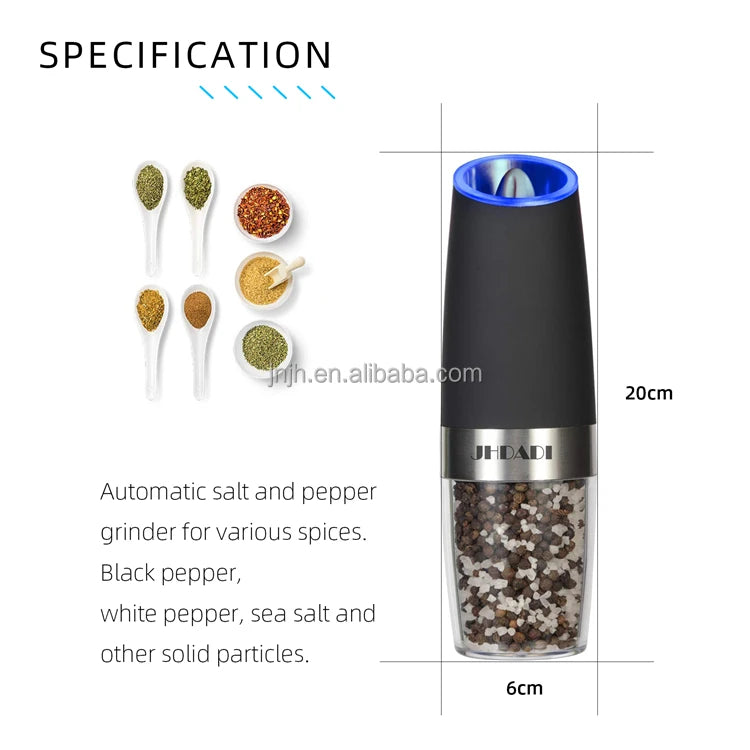 2pcs Gravity Electric Grinder Sets/Battery Powered Electric Gravity Salt and Pepper Grinder with Adjustable Coarseness