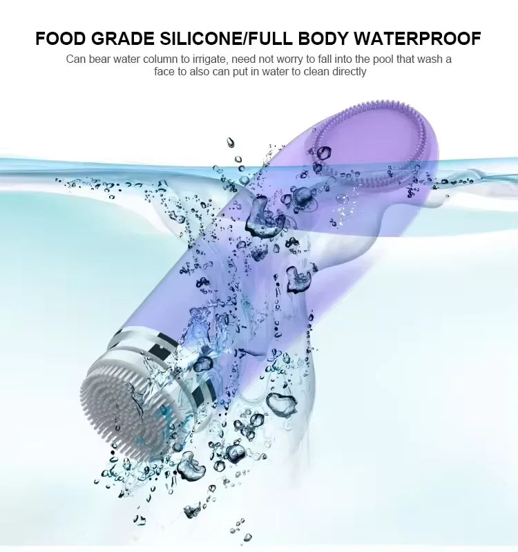 4-in-1 Waterproof Soft Silicone Electric Facial Cleansing Brush Multifunctional Face and Nose Cleaning Makeup Cleaner