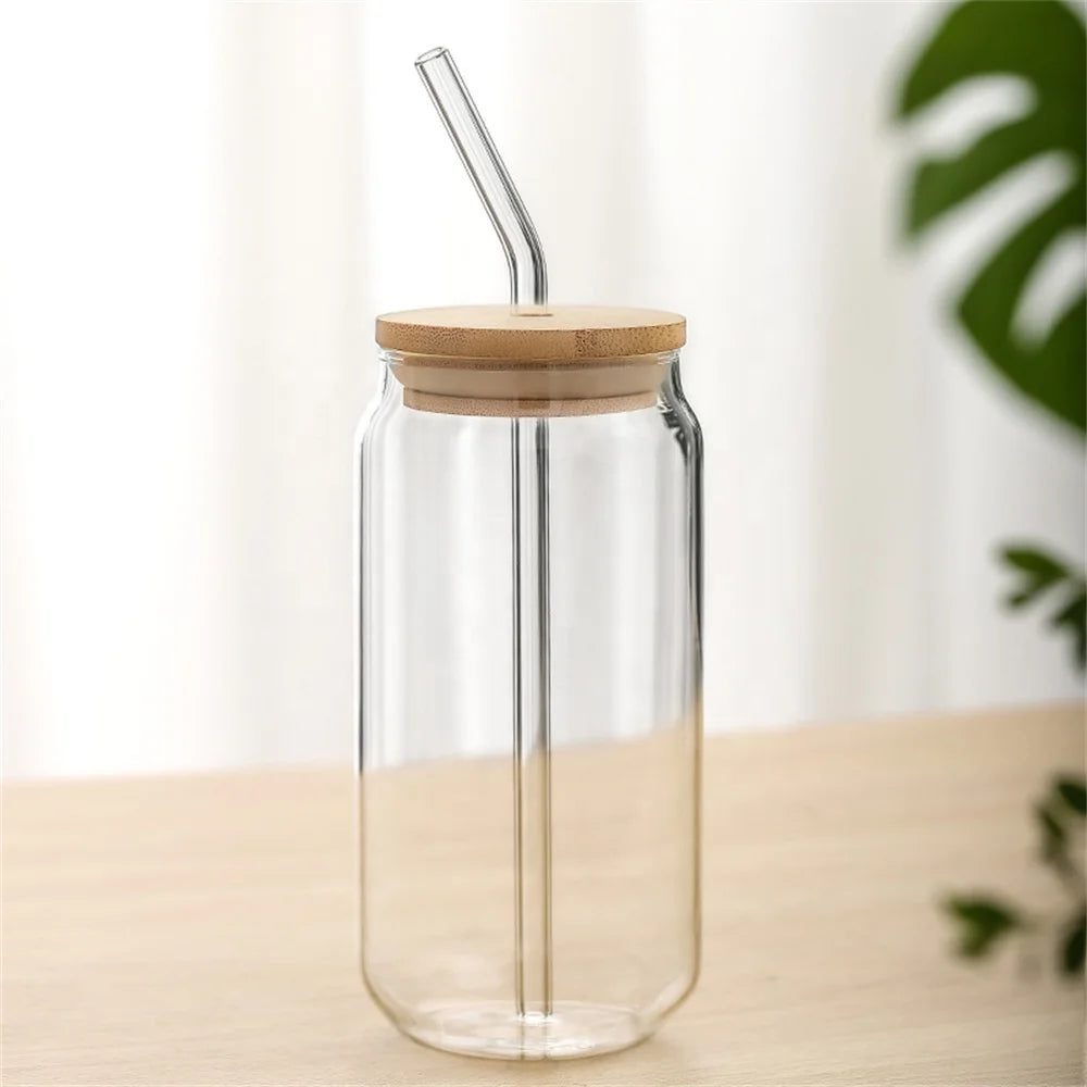 Personalized 12oz 16oz Frosted Beer Can Glass Tumbler Clear Mason Jar Glass Mug with Bamboo Lid Glass Straw for Business Gifts
